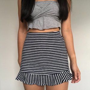 Navy blue white stripe mini skirt with ruffle trim Forever 21
